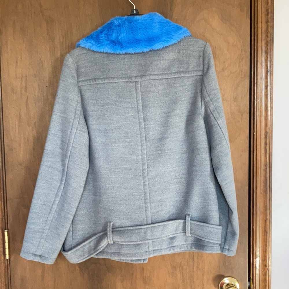 Nine West coat faux fur collar blue collar gray coat moto like style S - Picture 9 of 17